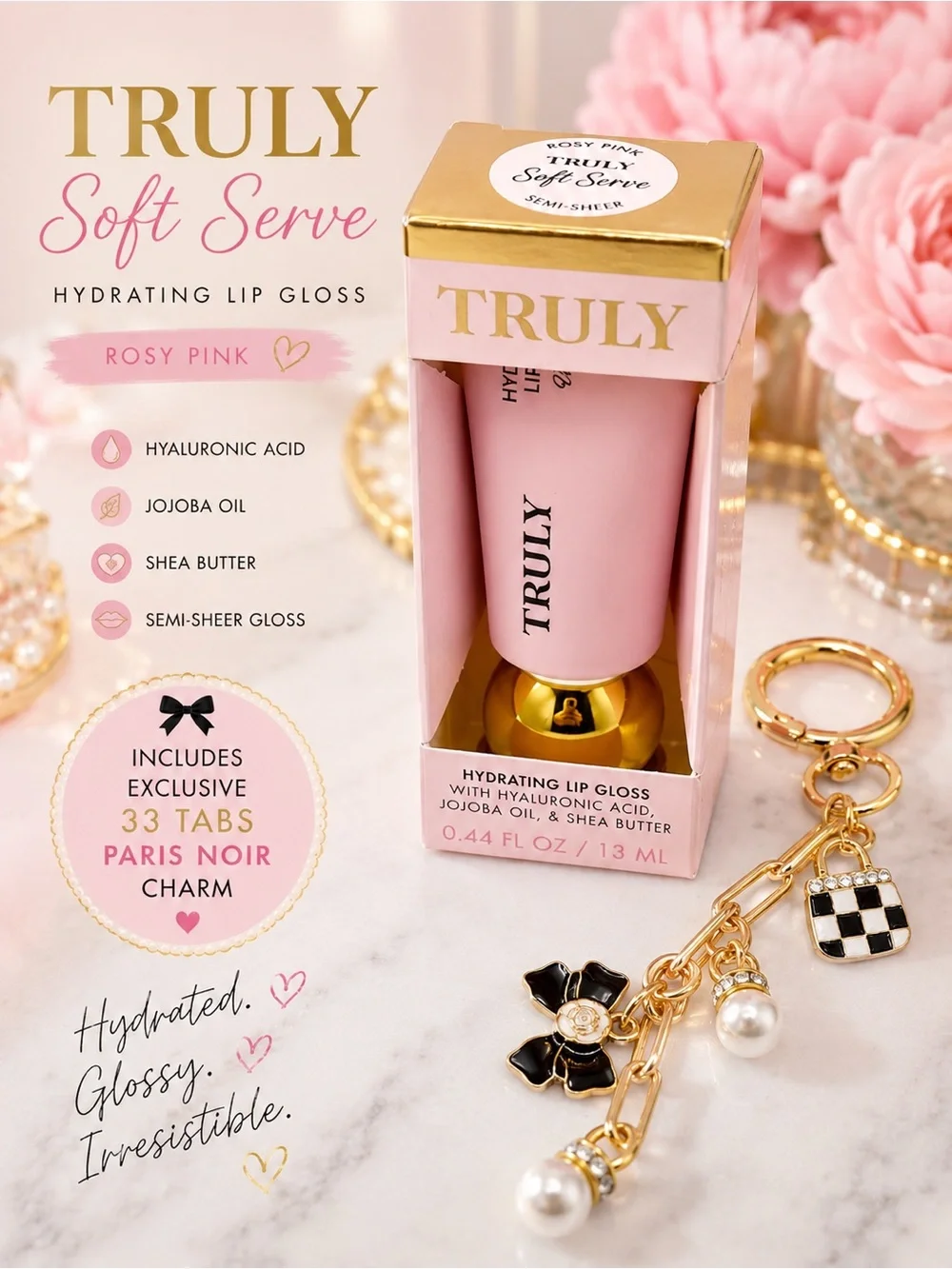 Truly Soft Serve Rosy Pink Lip Gloss + 33 Tabs Paris Noir Charm
